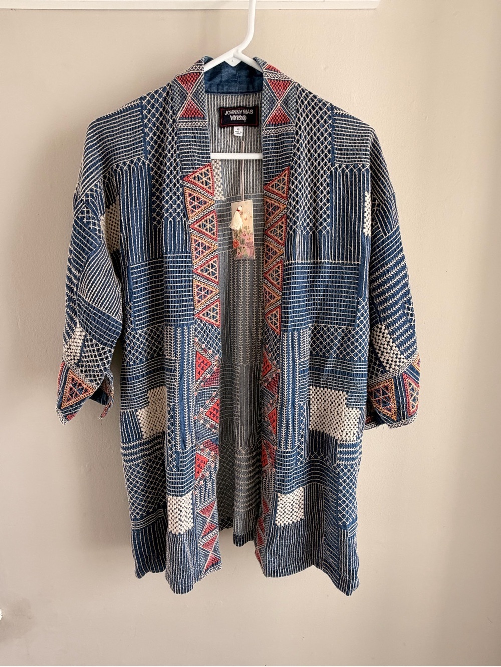 Johnny Was Blue Chambray Kimono with Cream Trim